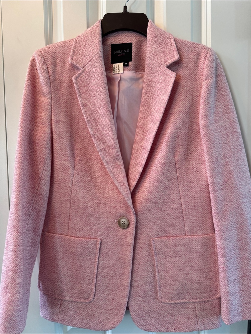 Pink Herringbone Single-Button Blazer